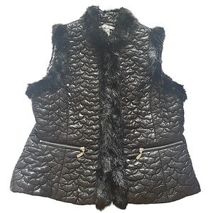 NWTS PETER NYGARD BLACK PUFFER VEST WITH FAUX FUR TRIM SZ MED